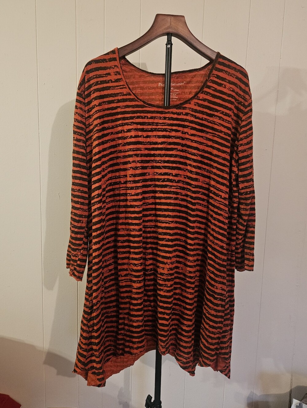 Pleats Collection Women's Orange and Black Striped Casual Tunic Dress Size XL